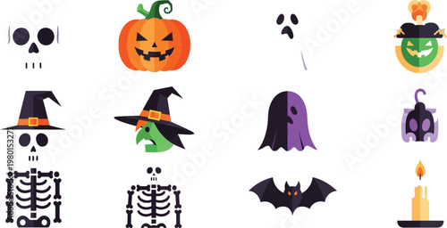 Halloween-themed icons showcasing spooky and festive symbols Vector