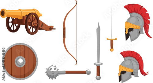 Ancient roman and greek military equipment and armor illustrations Vector