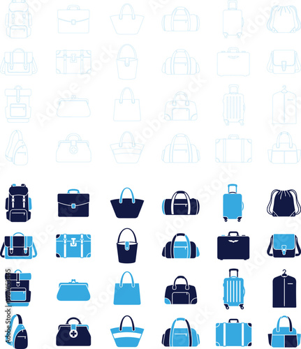 Various luggage and bag icons like backpacks duffel bags suitcases and briefcases.