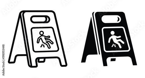 Wet floor warning sign icon set with slippery surface caution symbol for safety notice in public areas and workplace environments
