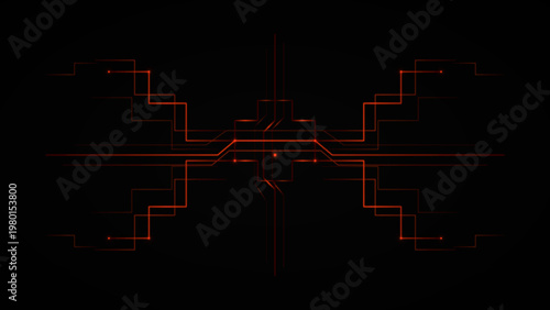 neon circuit board vector illustration with red lines on black background flat design