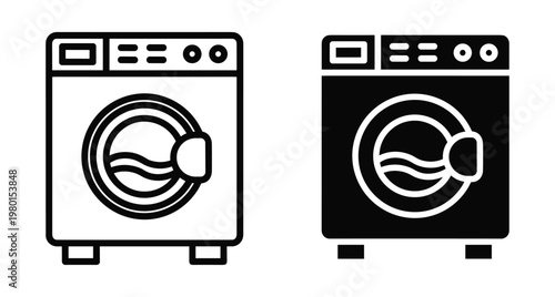 Washing machine icon set for laundry service household appliance cleaning equipment electronic device home maintenance laundry room symbol vector illustration