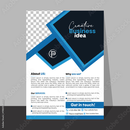 Creative business idea flyer with abstract shapes and clear text space for promotion.