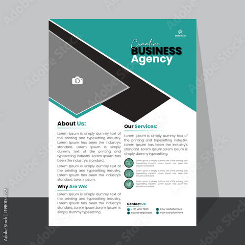 Creative business agency flyer with abstract background and modern design elements.