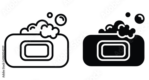 Soap bar icon set with foam bubbles for hygiene cleaning bathroom wash body care hand washing sanitation health skincare cosmetic product