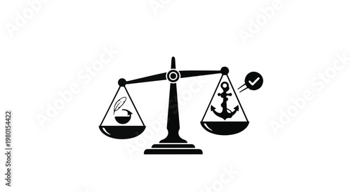 balance scale with anchor and crescent moon symbols