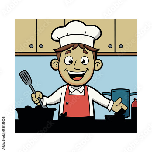 Professional team cooks and chefs preparing meal at busy hotel or restaurant kitchen