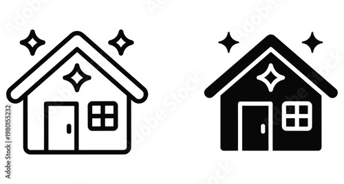 Clean house icon set showing sparkling residential home for domestic cleaning services real estate property maintenance and hygiene symbol