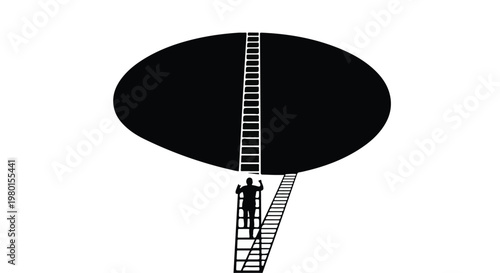black UFO with ladder and people climbing up