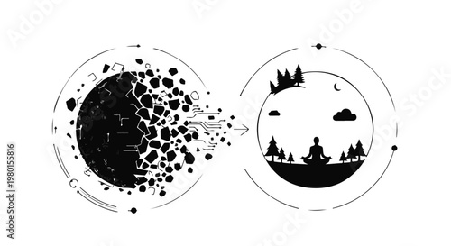 split design moon phases silhouette night sky