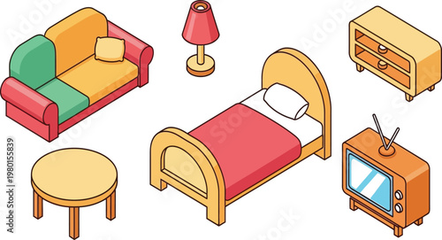 A cozy living and bedroom setup with vintage furniture and decor Vector