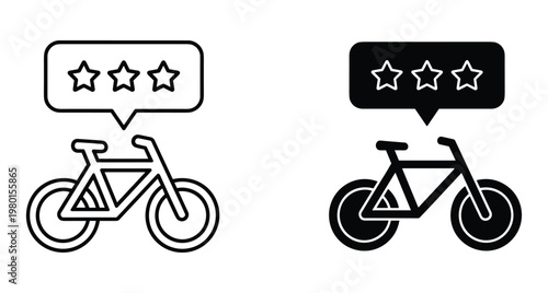 Bicycle rating icon set with three stars in speech bubble for customer feedback review service quality cycling transport rental app