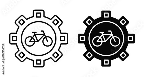 bicycle inside gear icon set representing bike repair service maintenance cycling technology mechanical engineering parts shop logo symbol graphic design