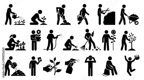 Gardening Hobby Silhouette Icon Set 20 Garden Activities Solid Black Vector Collection