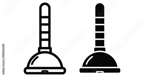 Toilet plunger icon set for plumbing maintenance bathroom cleaning tool repair service equipment household hygiene suction cup handle vector graphic