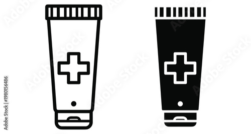 Medical ointment tube icon set with cross symbol for first aid cream gel lotion skincare treatment healthcare and medicine