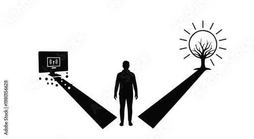 man choosing between technology and nature