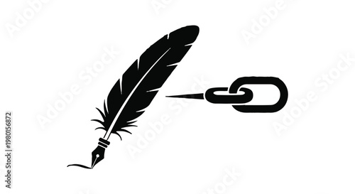 black feather tied to chain link symbol