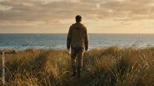 Experience The Serenity Of A Meadow At Sunset With A Horizon Back View
