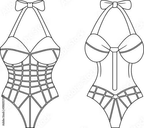 Fashion Design Illustrations of a Halter Neck One-Piece Swimsuit vector untitled