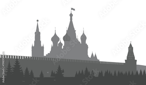 A striking black and white depiction of saint basil s cathedral in moscow russia presented as a bold silhouette high quality professional detailed modern