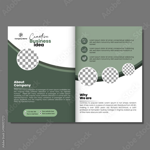 Creative business idea brochure template with company name and about us section.