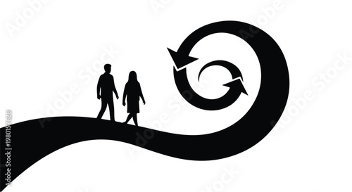 couple walking on road with recycling symbol