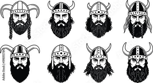 Collection of Viking warrior portraits head face