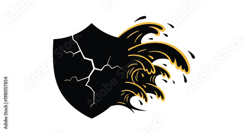 Cracked shield with wave breaking through