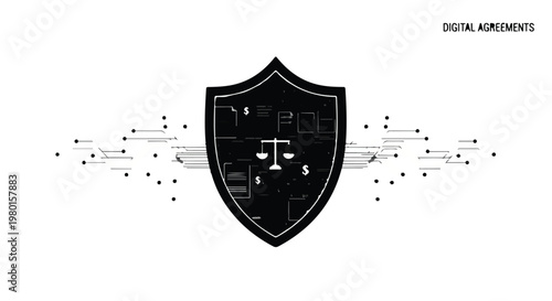 Digital security shield with code and technology elements