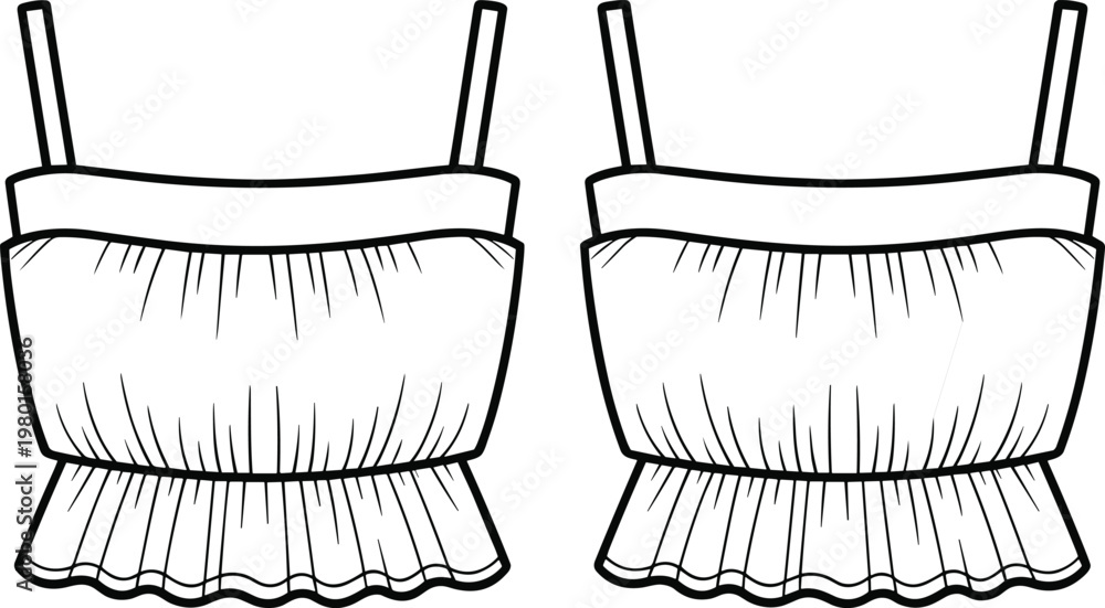 Εκτύπωση καμβά Front and back fashion illustration of a strappy camisole top with smocking and