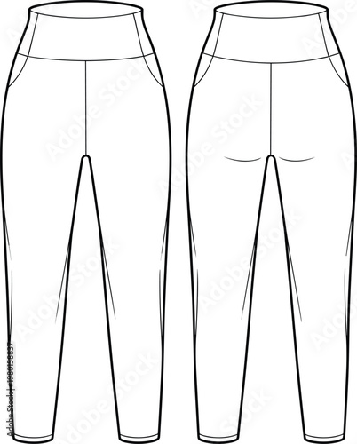 Tableau sur toile Front and Back View Line Drawings of Women's Cropped Pants trousers leggings