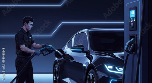 man in car with gas pump