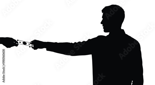 Silhouette of a man holding a gun in a threatening position with his arm extended fully