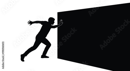 Man running into a wall with outstretched arms and hands