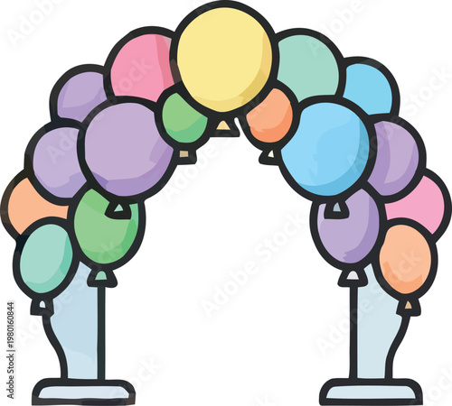 Pastel balloon arch vector, colorful party entrance decoration, festive event balloons illustration