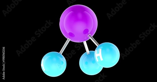 Ammonia molecule NH3, rotation animation seamlessly loopable. 3D rendering isolated on transparent background