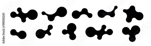 Metaball shapes with connected dots and morphing blobs. Geometric fluid organic metaball forms. Logo Vector