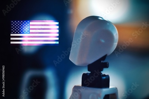 Robot with United States Flag Symbolizing AI and American Technology