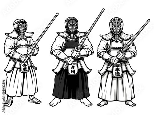 Full armor kendo athlete vector