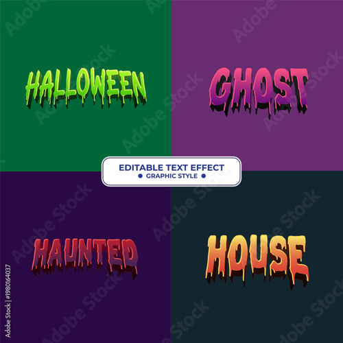Set Editable text style effect - Halloween, Ghost, Haunted, House text style theme.