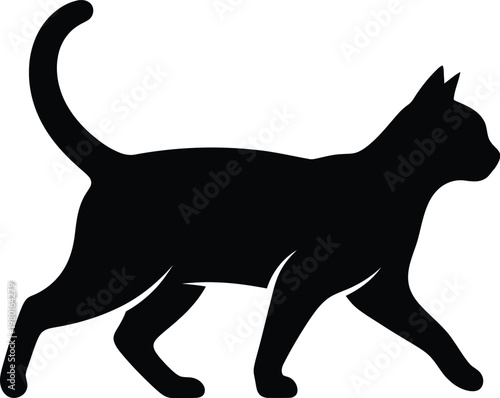 A black silhouette of a cat walking