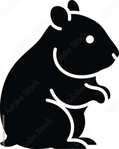 A black silhouette of a hamster on a white background