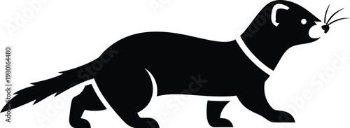 A black silhouette of a ferret with a collar