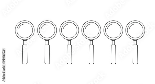 Foto A linear arrangement of six identical black and white magnifying glasses display