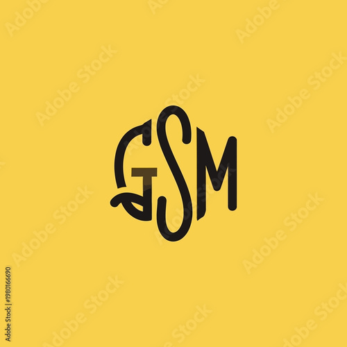 Monogram of letters G S M in a unique circular design.