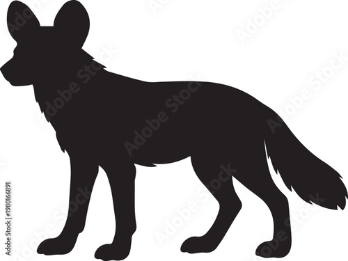 Silhouette of an african wild dog standing with silhouette wildlife standing illustration isolated predator creature representation stretching attentive