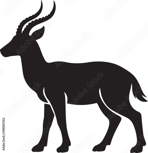 Silhouette of an antelope with horns black and white background antelope silhouette wildlife creature standing illustration minimalist isolated