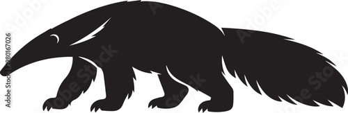 Silhouette of an anteater walking with south america long snout black and white background anteater silhouette wildlife creature insectivore standing