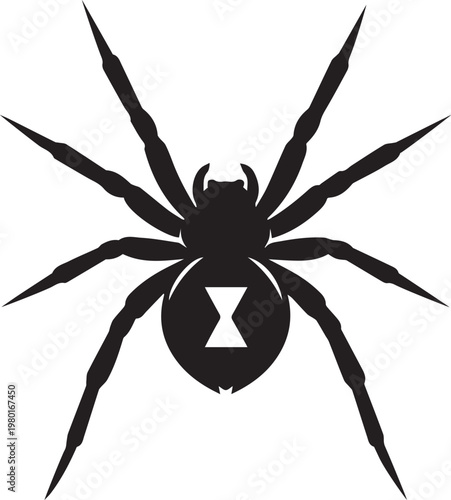 Black widow spider silhouette with hourglass symbol arachnid silhouette hourglass poisonous venomous illustration cephalothorax stylized minimalist creature